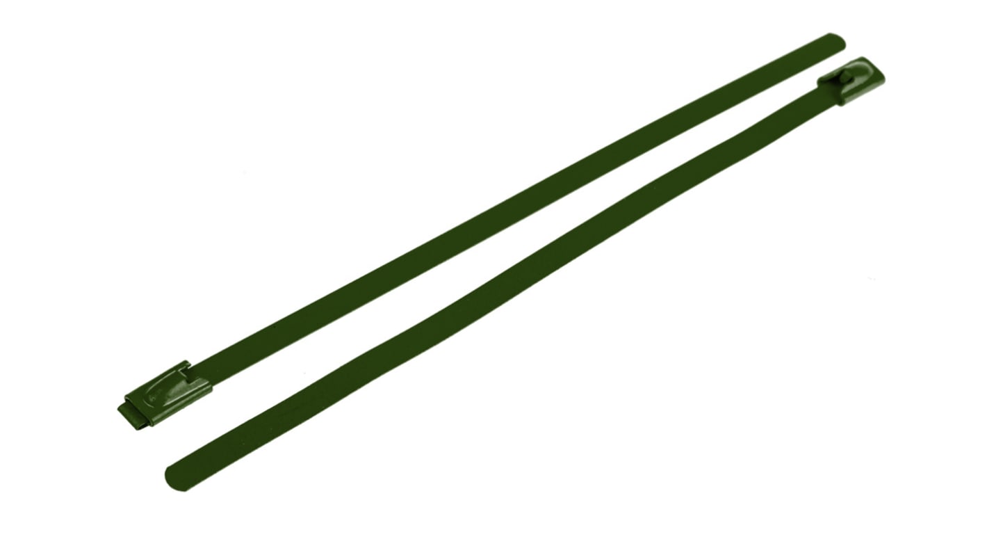 RS PRO Edelstahl mit Polyesterbeschichtung Kabelbinder Mit Kugelverschluss Grün 4,6 mm x 200mm, 100 Stück