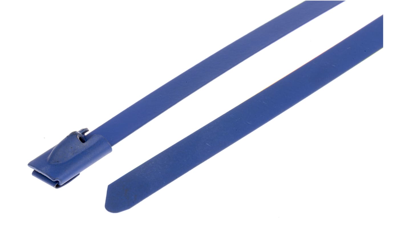 Fascette fermacavi RS PRO in Acciaio INOX rivestito in poliestere, 125mm x 4,6 mm, col. Blu