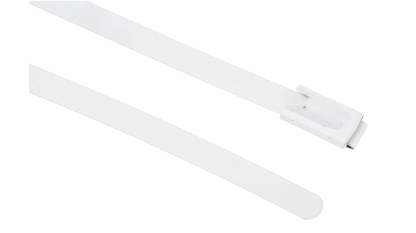 RS PRO Cable Tie, Roller Ball, 200mm x 4.6 mm, White Polyester Coated Stainless Steel, Pk-100