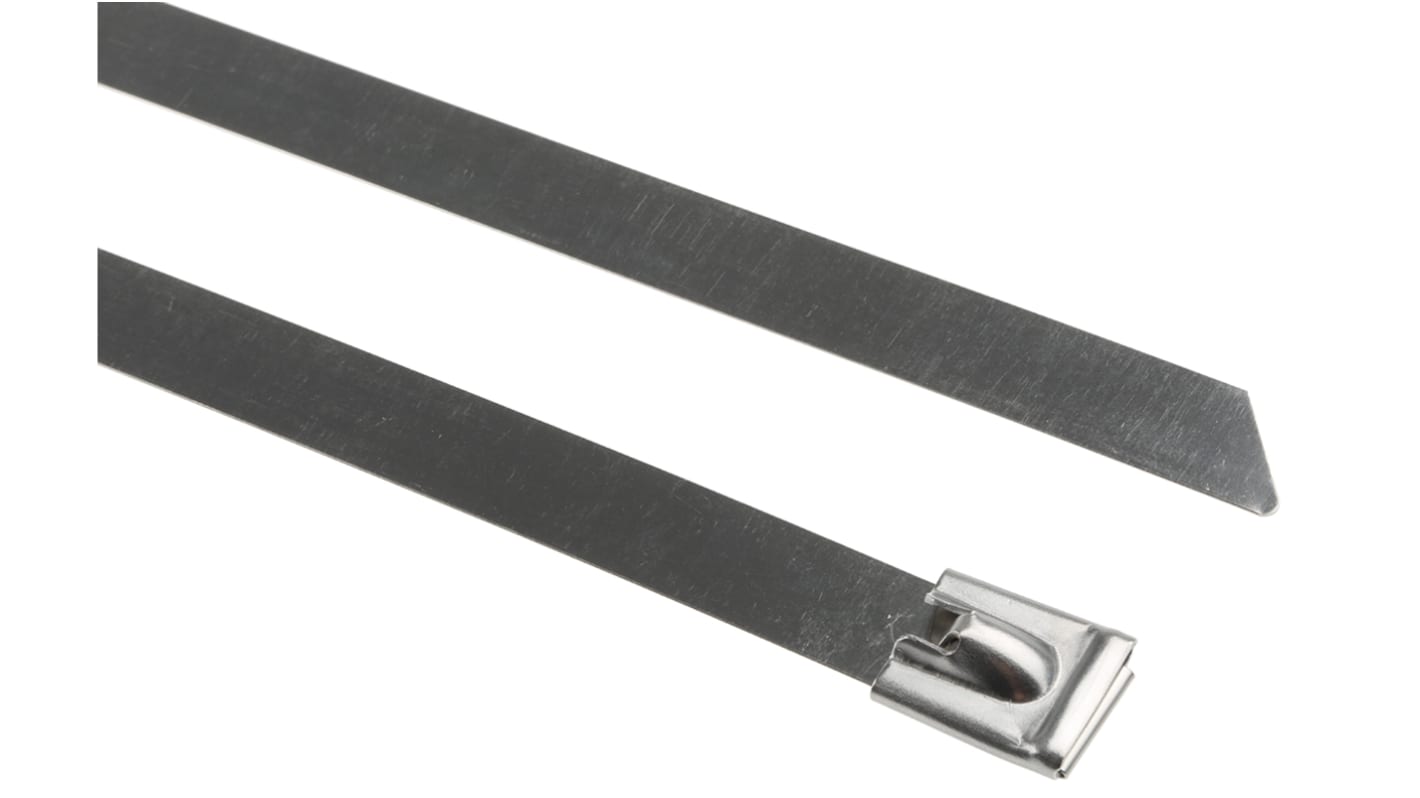 RS PRO Cable Tie, Roller Ball, 760mm x 12 mm, Metallic 316 Stainless Steel, Pk-100