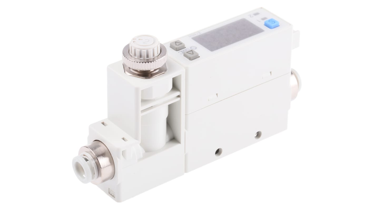 Interruptor de flujo SMC PFM para Aire seco, gas, 0.5 l/min → 25 l/min, 750kPa, 24 Vdc, Ø tubería 6 mm