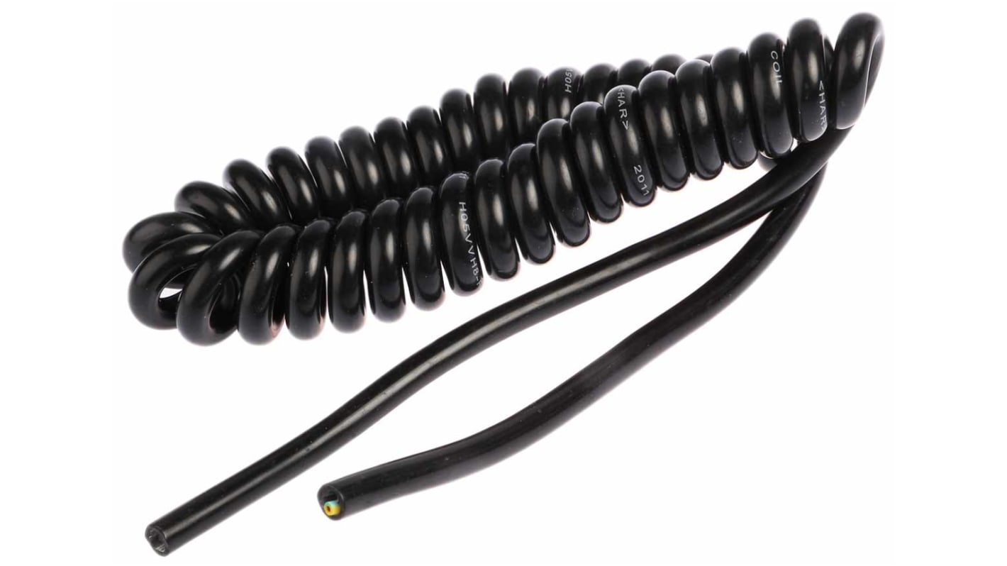 RS PRO Netzkabel, 3-adrig Typ Aufgewickelt Schwarz x 0,75 mm² /Ø 24mm 6 A, 1m, 300 V, PVC