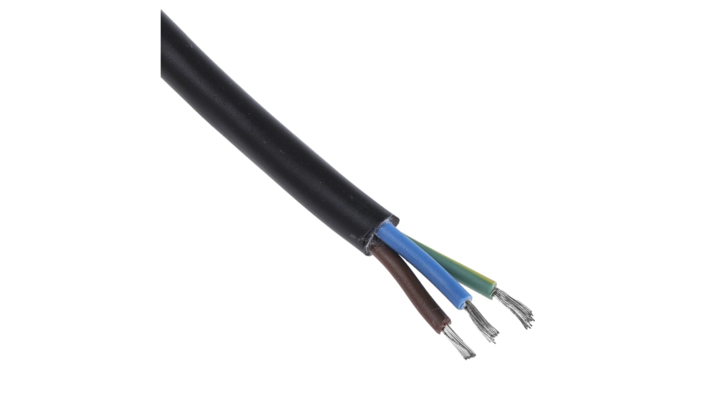 Cable de alimentación RS PRO de 3 núcleos, 0.75 mm², Ø ext. 7mm, long. 25m, 450 V / 6.5 A, funda de Silicona, Negro