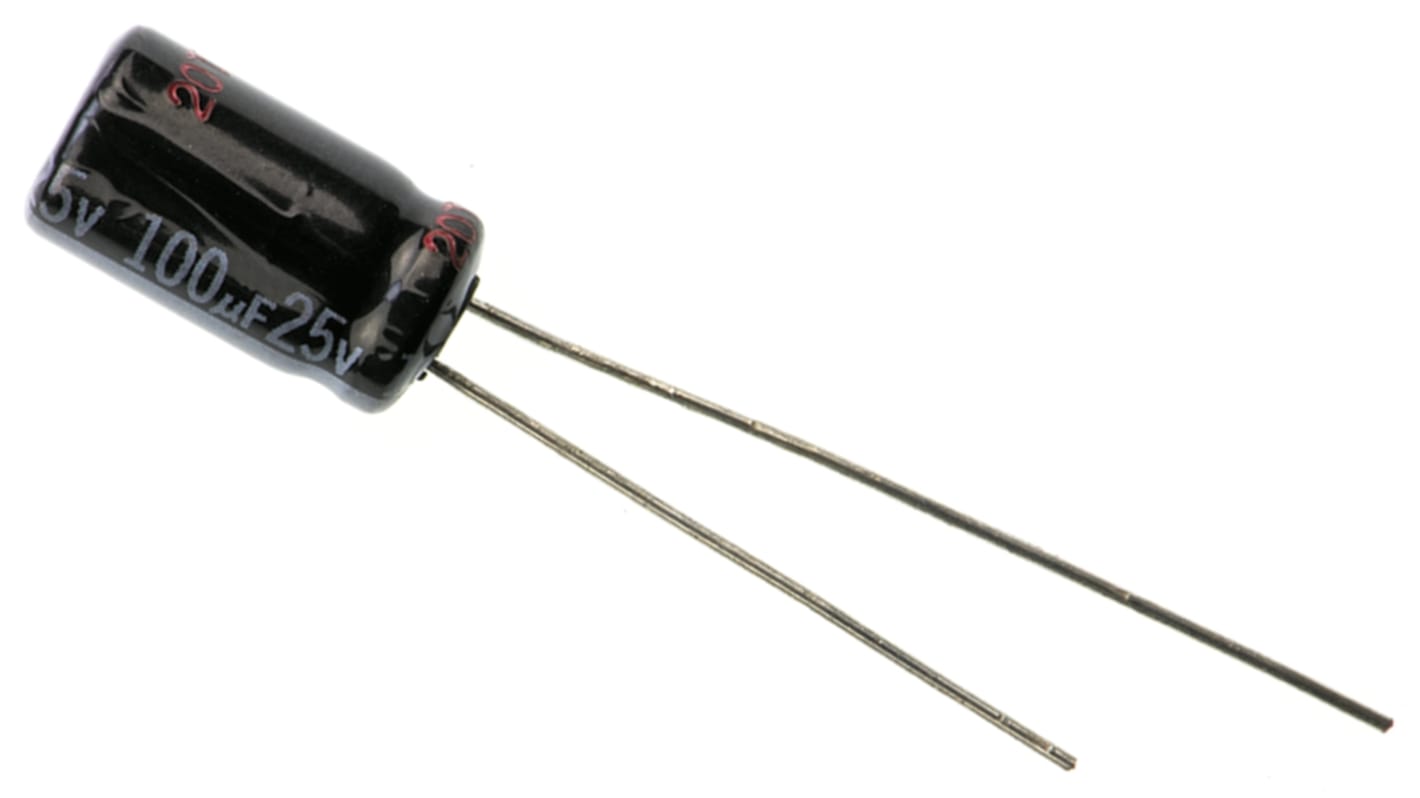 Panasonic 100μF Aluminium Electrolytic Capacitor 25V dc, Radial, Through Hole - EEUHD1E101