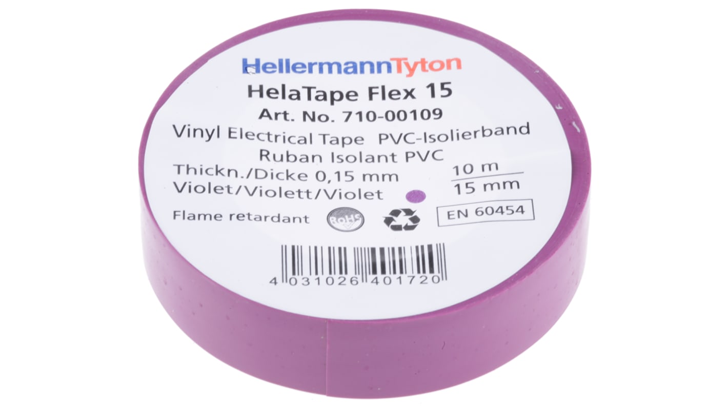 HellermannTyton Purple PVC Electrical Insulation Tape, 15mm x 10m