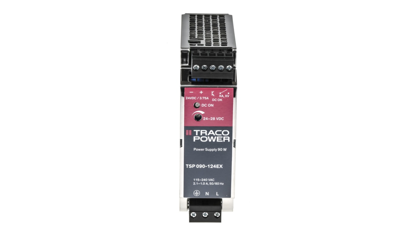 TRACOPOWER TSP Switch Mode DIN Rail Power Supply, 24V dc, 3.75A Output, 90W