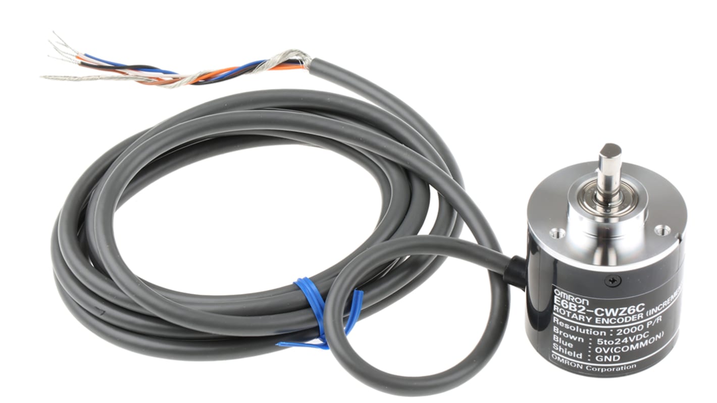 Omron E6B2 Series Incremental Incremental Encoder, 2000 ppr, NPN Open Collector Signal, Solid Type, 6mm Shaft