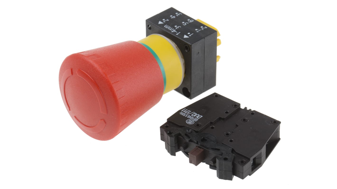 Siemens 3SB3 Series Latching Emergency Stop Push Button, Panel Mount, 22mm Cutout, SPDT, IP66