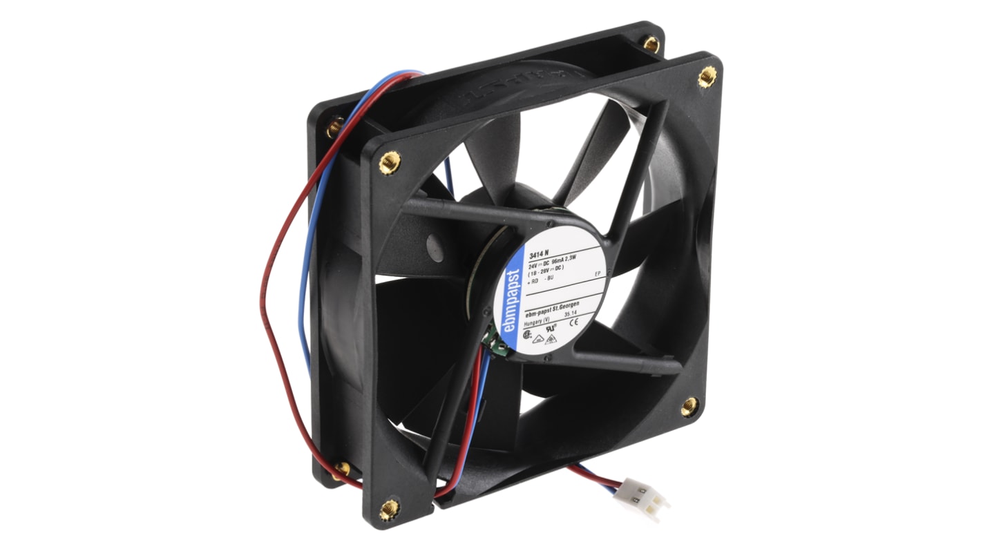 ebm-papst 3400 N Series Axial Fan, 24 V dc, DC Operation, 84m³/h, 2.3W, 92 x 92 x 25mm