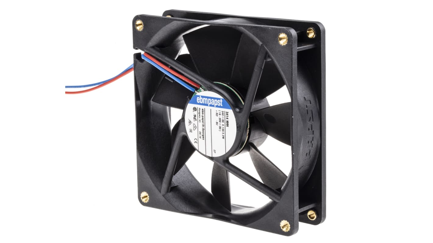 Ventilador Axial ebm-papst 3400 N de 92 x 92 x 25mm, 24 V dc, 3.2W, 3250rpm, caudal 102m³/h, 39dB