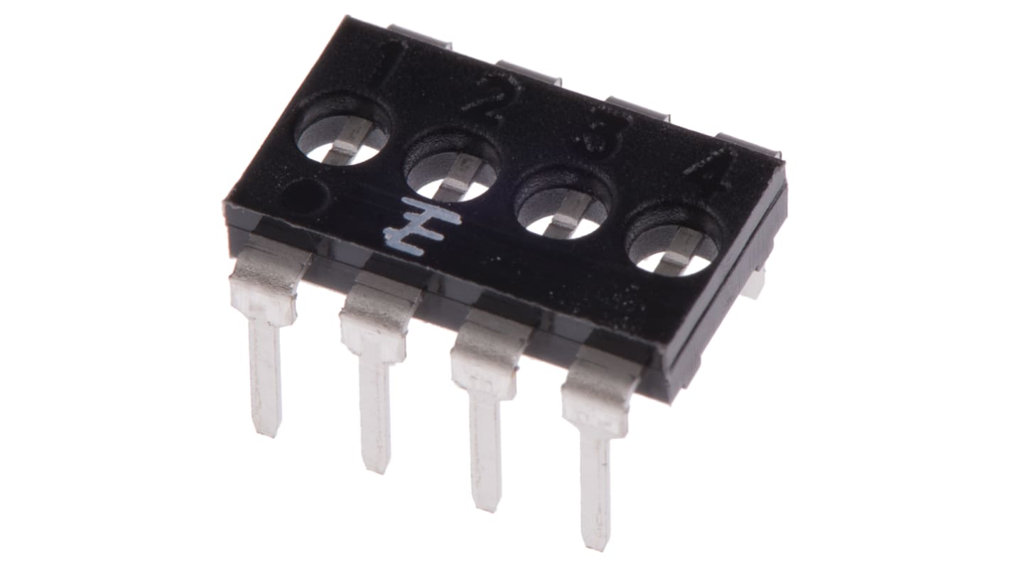 TE Connectivity Shunt Black DIP Switch 8 Way 4 Row 2.54mm Pitch