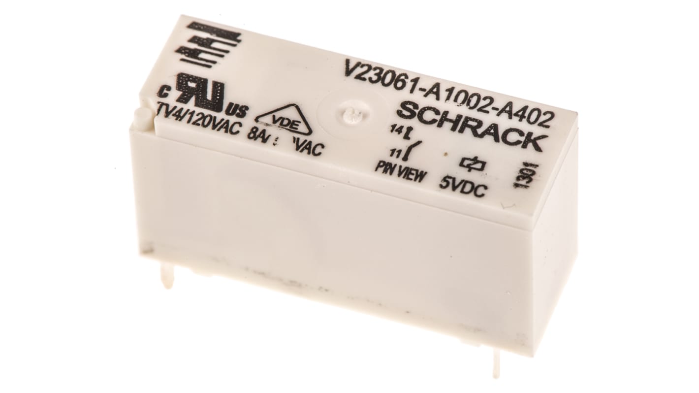 TE Connectivity PCB Mount Power Relay, 5V dc Coil, 8A Switching Current, SPST