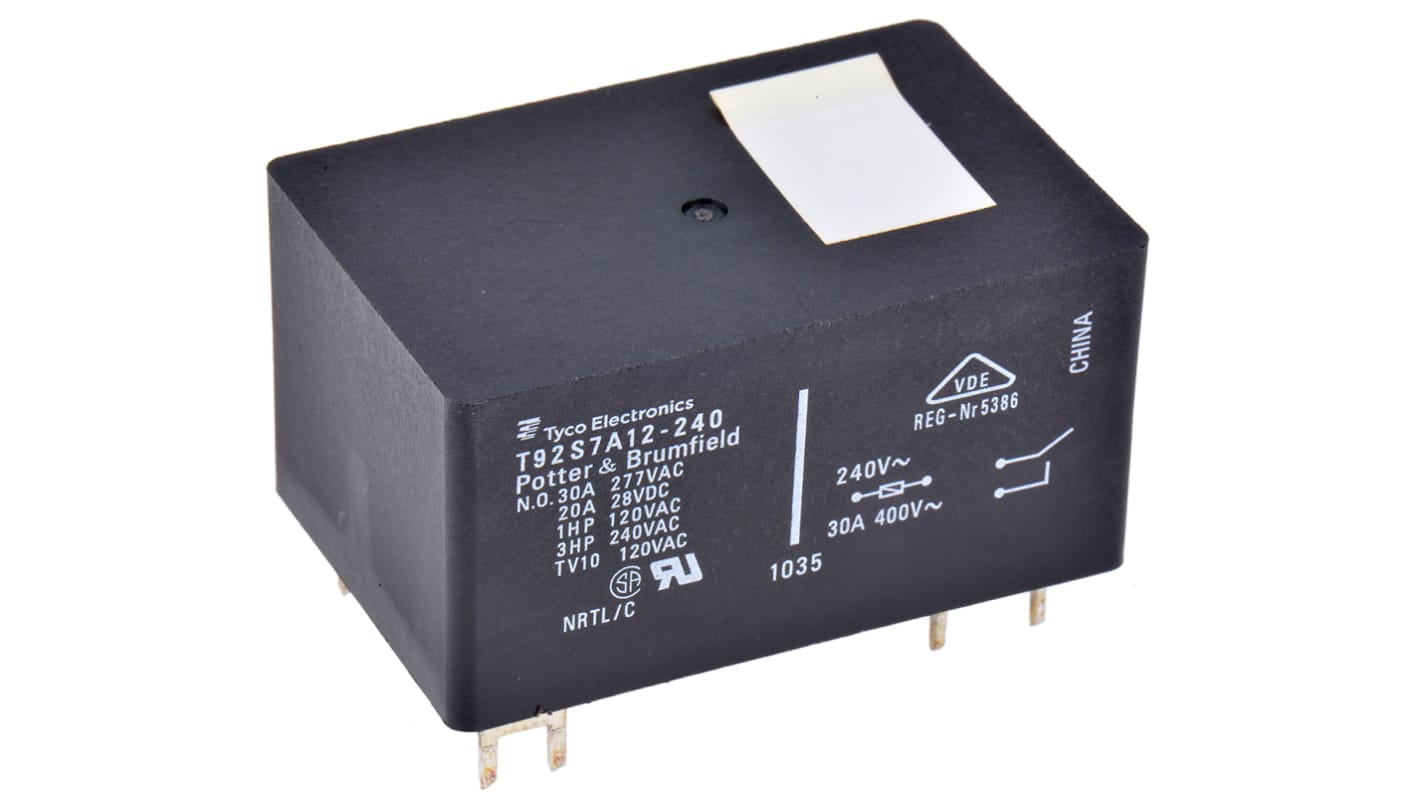 TE Connectivity PCB Mount Power Relay, 240V ac Coil, 30A Switching Current, DPST