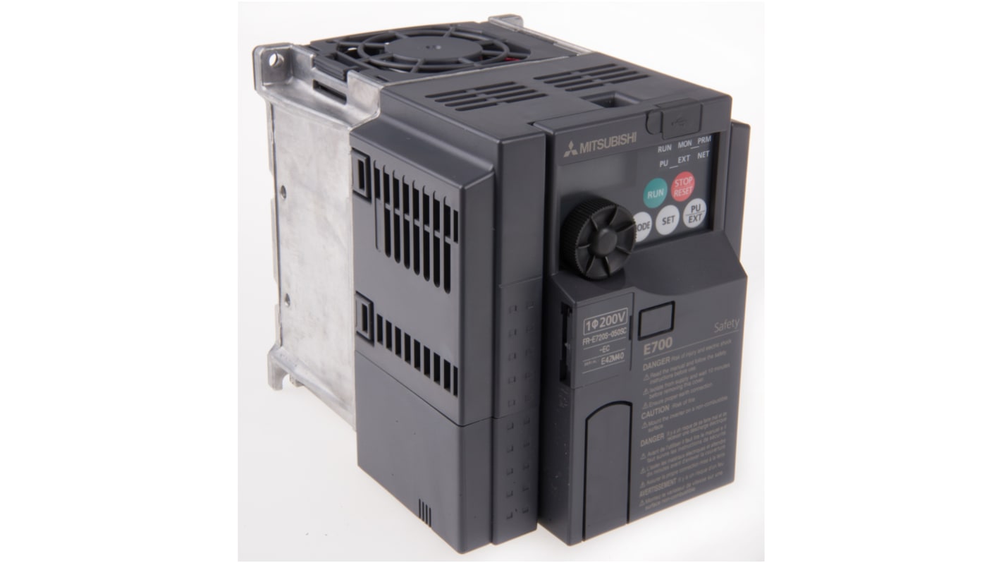 Variador de frecuencia Mitsubishi serie FR-E720S, 0,75 kW, 230 V ac, 1 fase, 5 A, 0.2 → 400Hz, IP20, Profibus