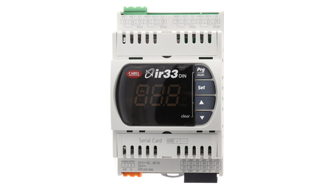 Carel DN33 PID Temperature Controller, 144 x 70mm, 1 Output Relay, 24 V ac/dc Supply Voltage