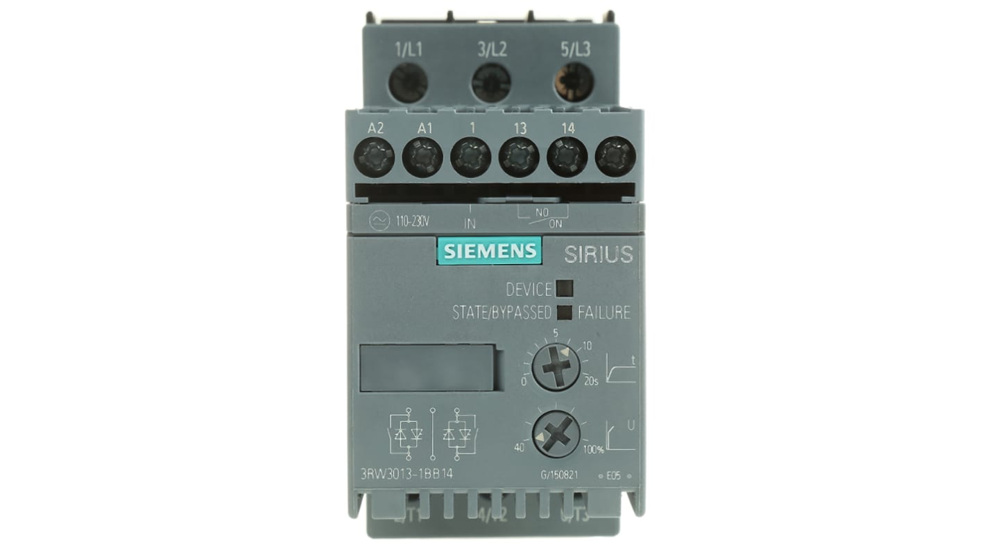 Démarreur progressif progressif, triphasé Siemens 3RW30, 1,5 kW 400 V c.a. 3,6 A