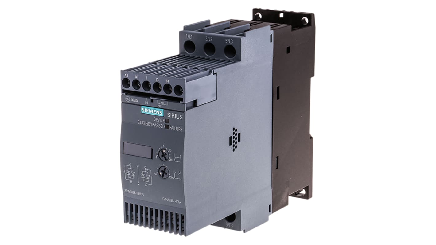 Arrancador suave Siemens SIRIUS 3RW30, 25 A, 400 V ac, 11 kW, trifásico, IP20