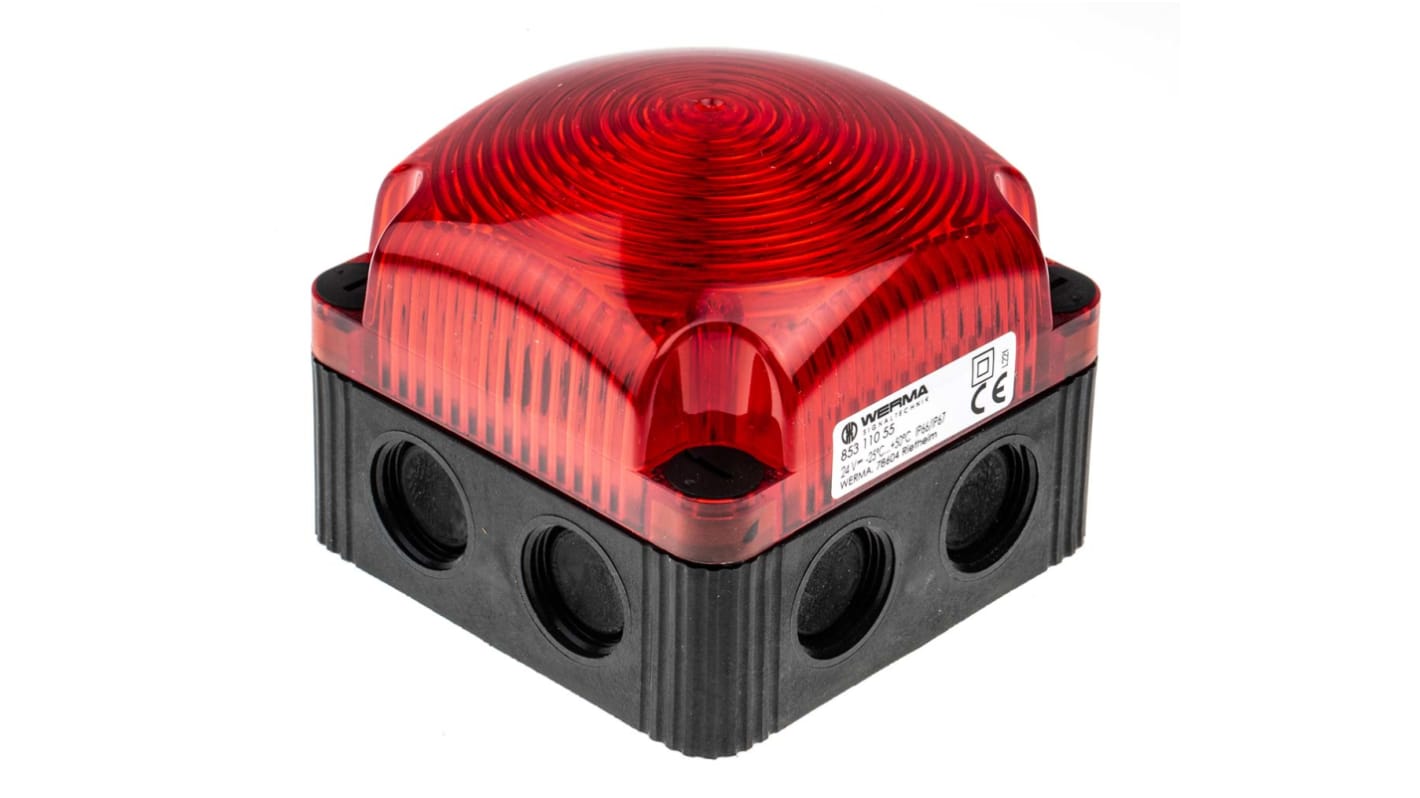 Werma BWM 853 Series Red Flashing Beacon, 24 V dc, Surface Mount, Wall Mount, LED Bulb, IP66, IP67