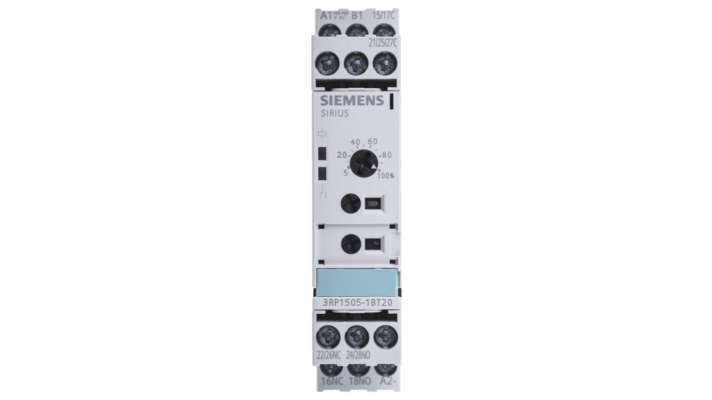 Siemens DIN Rail Mount Timer Relay, 400 → 440V ac, 2-Contact, 1.5 → 30min, DPDT