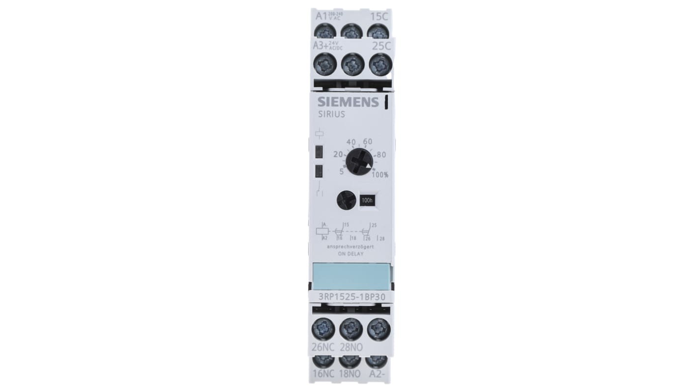 Siemens DIN Rail Mount Timer Relay, 24V ac, 2-Contact, 0.05 → 1min, 1-Function, DPDT