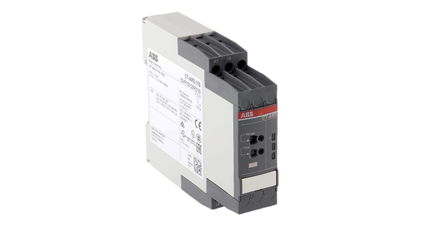 ABB Zeitrelais, DIN-Schienen, 0.05 s → 10min, 24 → 240V ac/dc, 1 Kont. Einfach, 1-poliger Wechsler