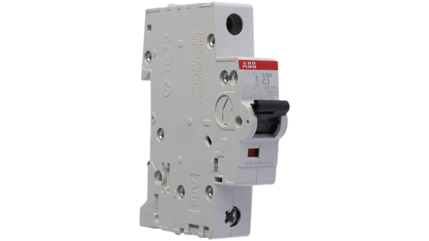 ABB System Pro M Compact S200 MCB, 1P, 3A Curve C, 230V AC, 72V DC, 6 kA Breaking Capacity