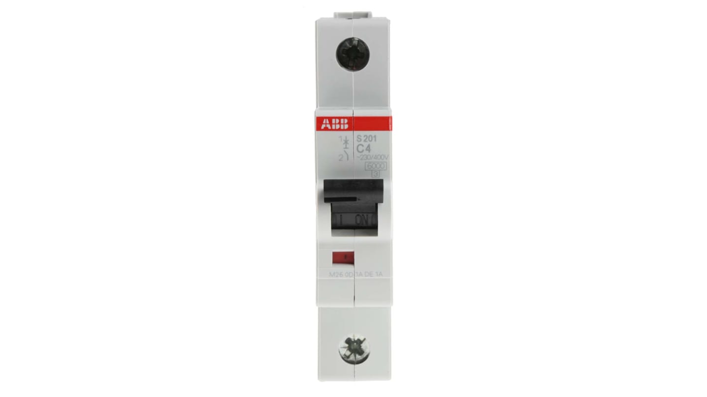 ABB System Pro M Compact S200 MCB, 1P, 4A Curve C, 253V AC, 72V DC, 6 kA Breaking Capacity