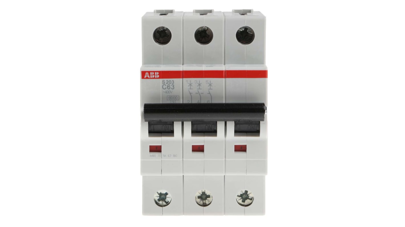 ABB S200 MCB Leitungsschutzschalter Typ C, 3-polig 63A 400V, Abschaltvermögen 6 kA System Pro M Compact