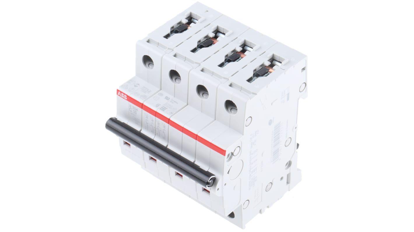 ABB System Pro M Compact S200 MCB, 4P, 16A Curve C, 400V AC, 110V DC, 6 kA Breaking Capacity