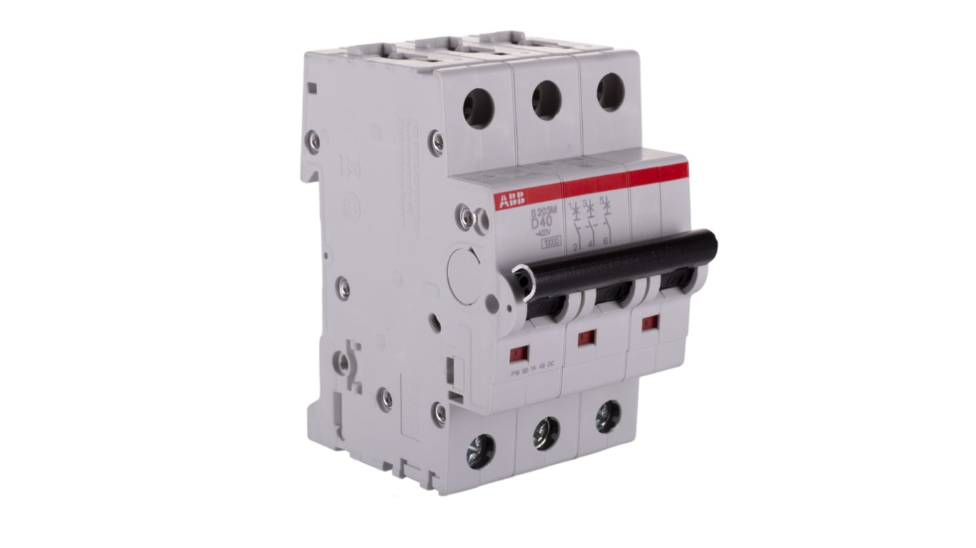 ABB System Pro M Compact S200M MCB, 3P, 40A Curve D, 400V AC, 125V DC, 10 kA Breaking Capacity