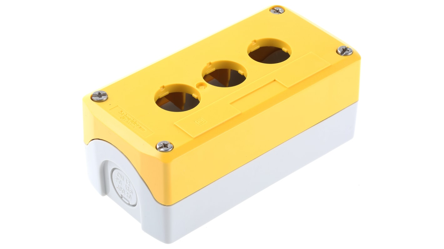 Boîtier de bouton-poussoir Schneider Electric Harmony XALK, 3 découpes, en Plastique Jaune, Ø 22mm