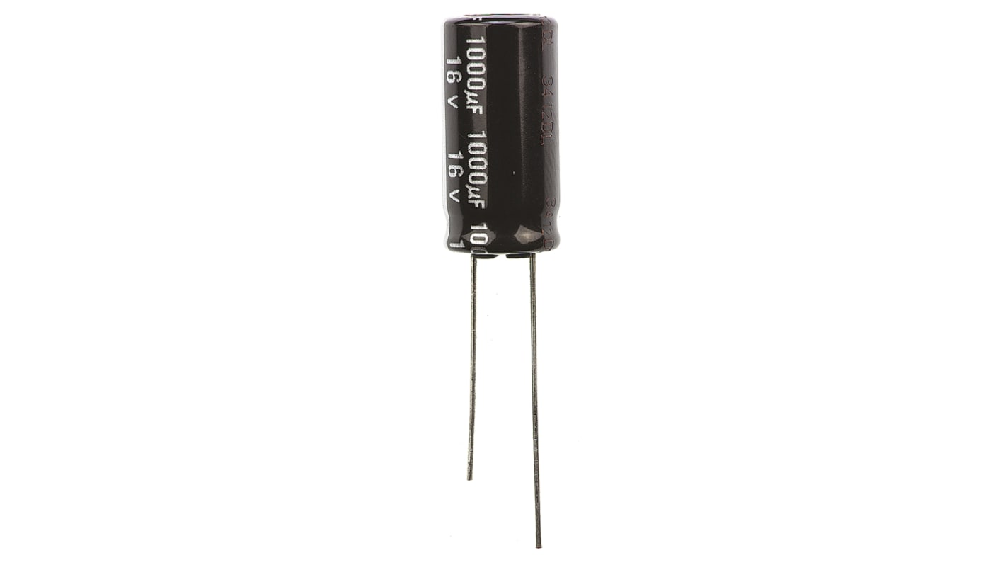 Condensador electrolítico Panasonic serie EB(A), 1000μF, ±20%, 16V dc, Radial, Orificio pasante, 10 (Dia.) x 20mm, paso