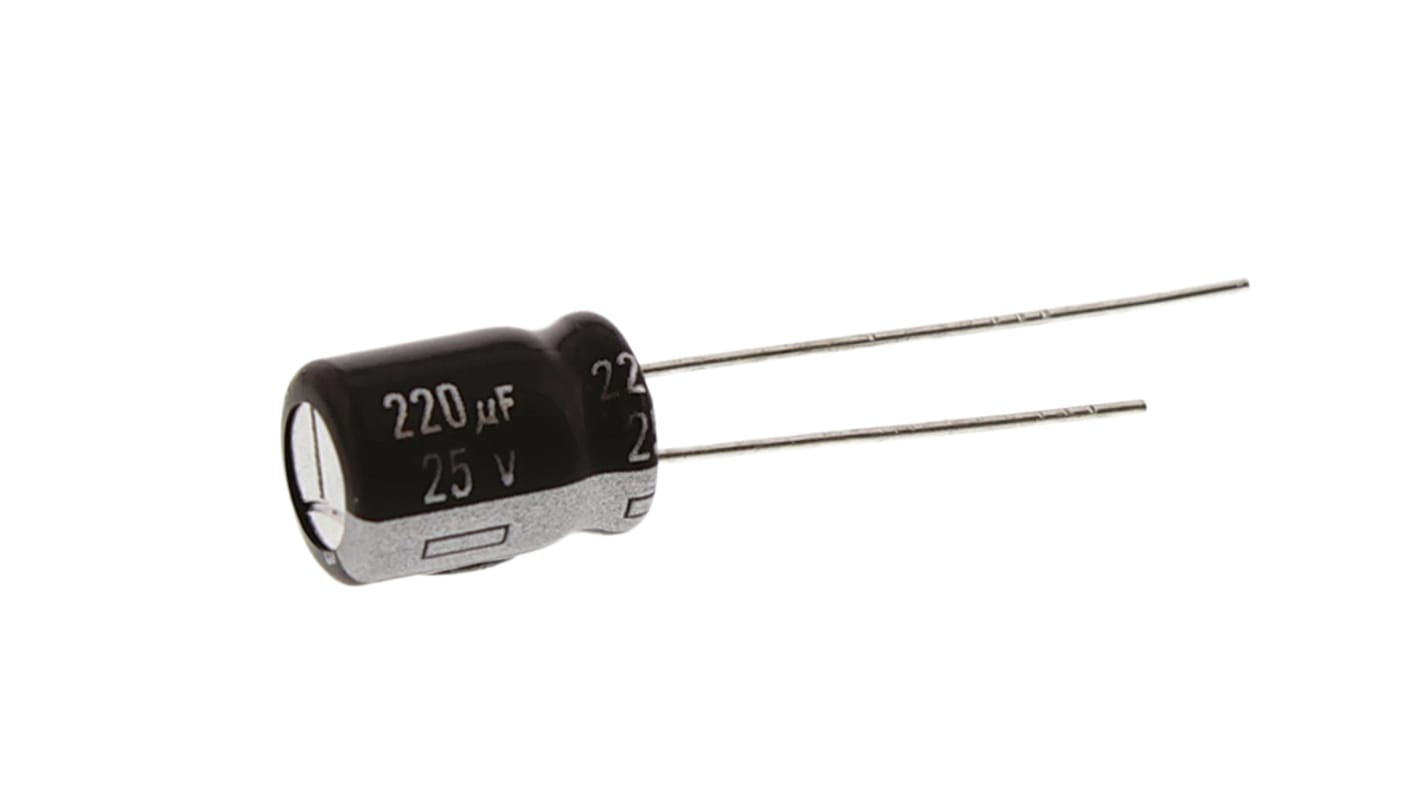 Panasonic 220μF Aluminium Electrolytic Capacitor 25V dc, Radial, Through Hole - EEUEB1E221S