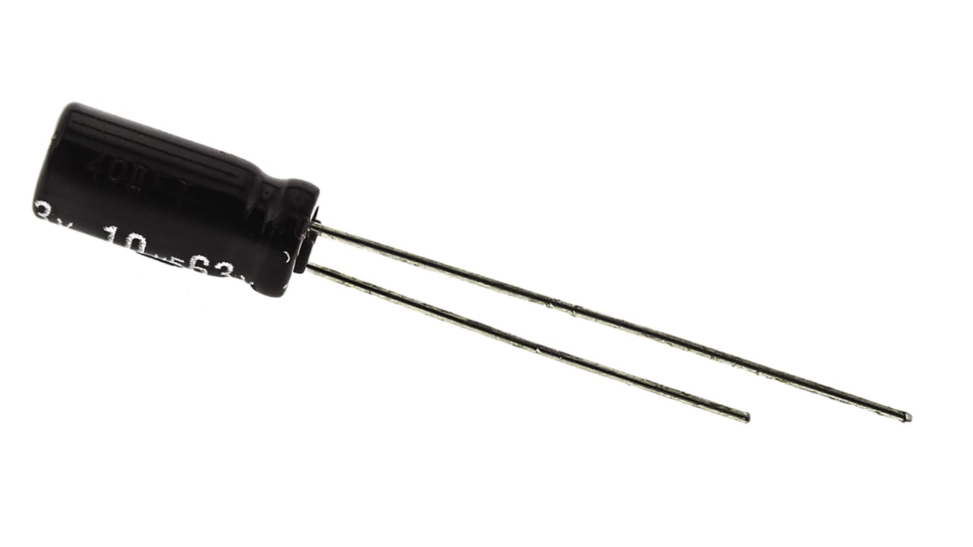 Panasonic EB-A, THT Aluminium-Elektrolyt Kondensator 10μF ±20% / 63V dc, Ø 5mm x 11mm, bis 105°C