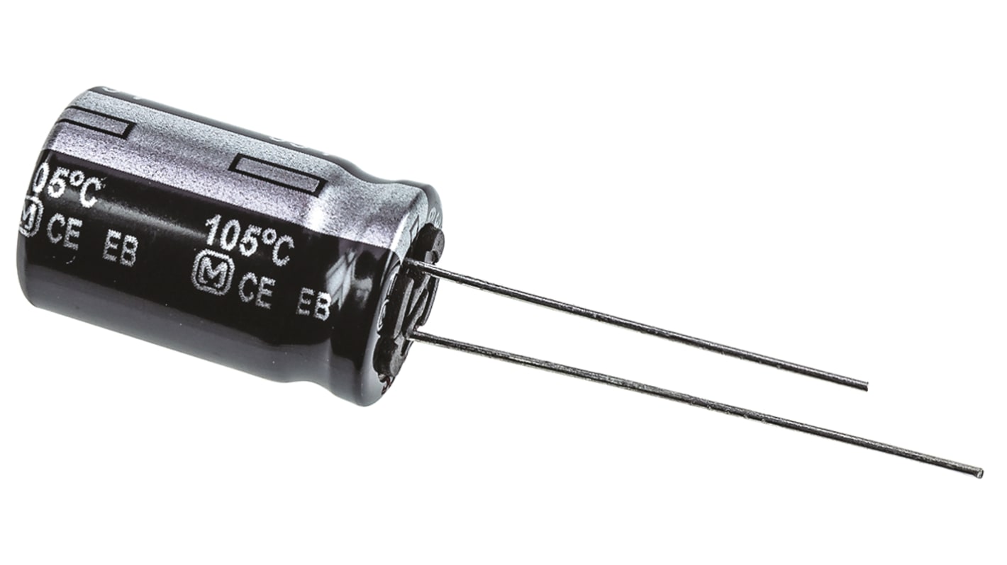 Condensador electrolítico Panasonic serie EB-A, 330μF, ±20%, 63V dc, Radial, Orificio pasante, 12.5 (Dia.) x 20mm, paso