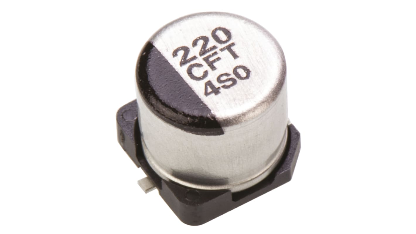 Panasonic , SMD Aluminium-Elektrolyt Kondensator 220μF ±20% / 16V dc, Ø 6.3mm x 5.8mm, bis 105°C