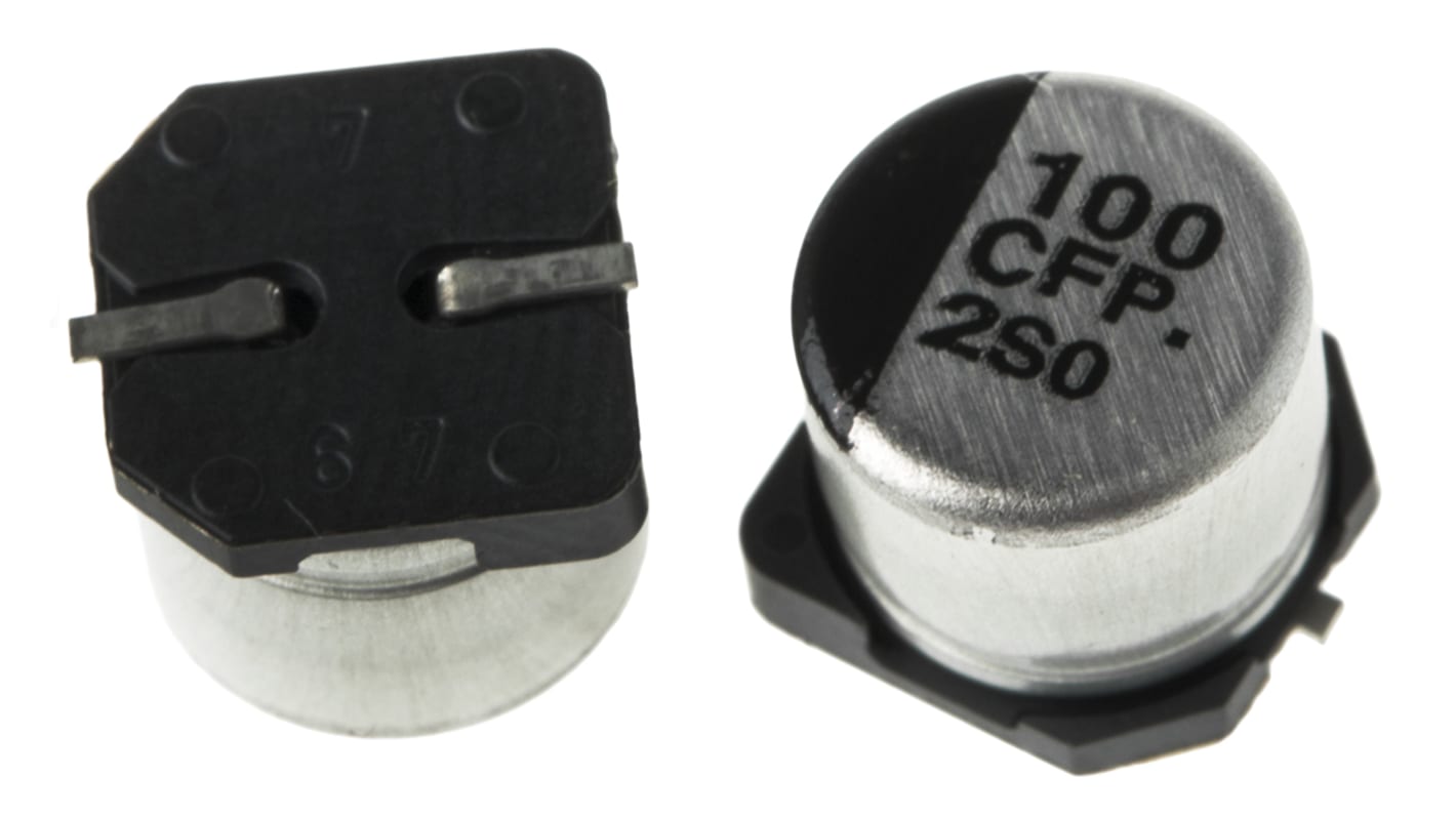 Panasonic , SMD Aluminium-Elektrolyt Kondensator 100μF ±20% / 16V dc, Ø 6.3mm x 5.8mm, bis 105°C