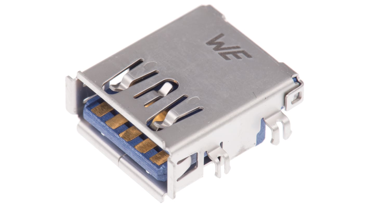 Conector USB Wurth Elektronik 692121130100, Hembra, Ángulo de 90° , Montaje en orificio pasante, Versión 3.0, 30,0 V.,