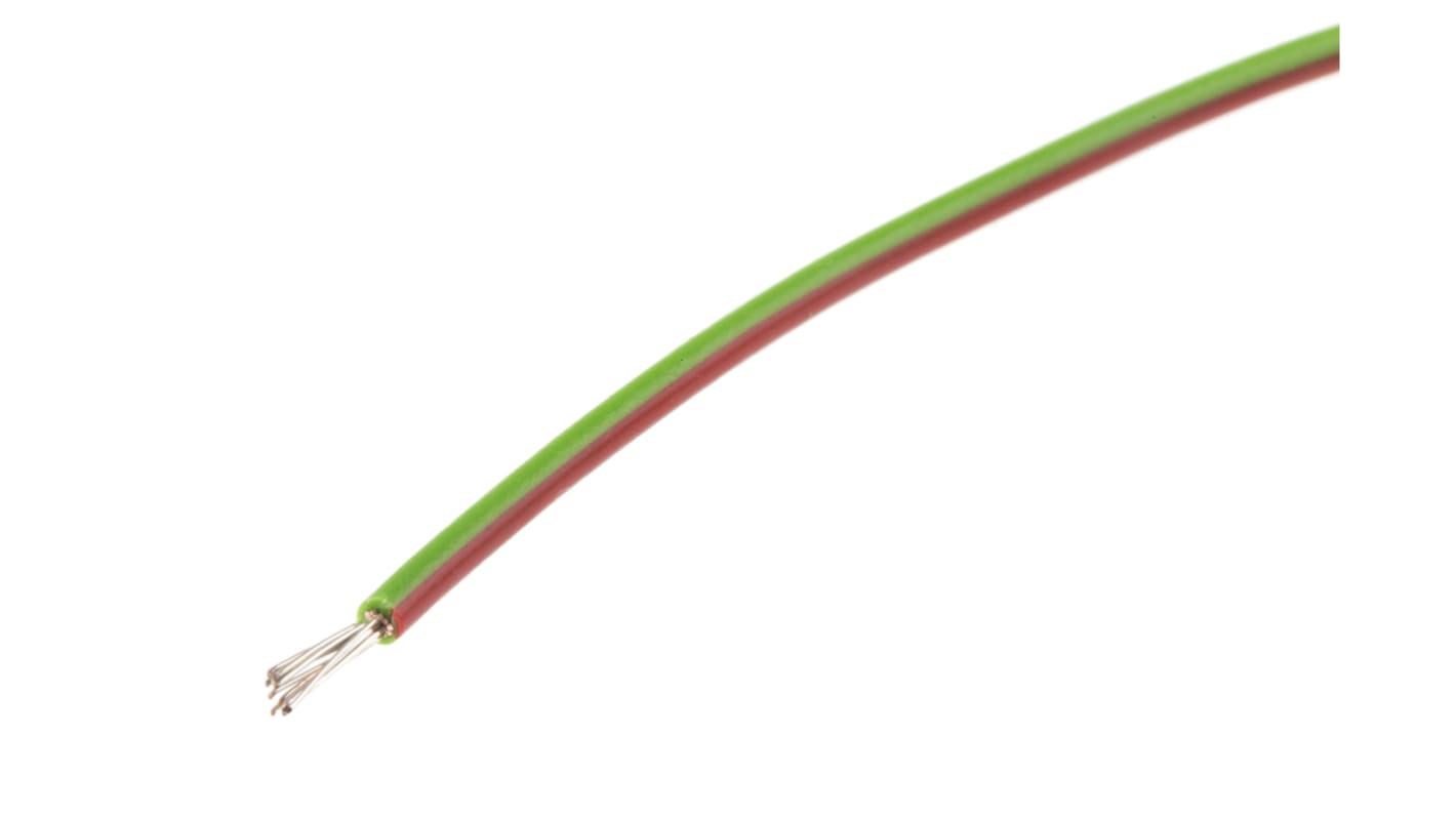 RS PRO Green/Red 0.52 mm² Equipment Wire, 20 AWG, 16/0.2 mm, 100m, PVC Insulation