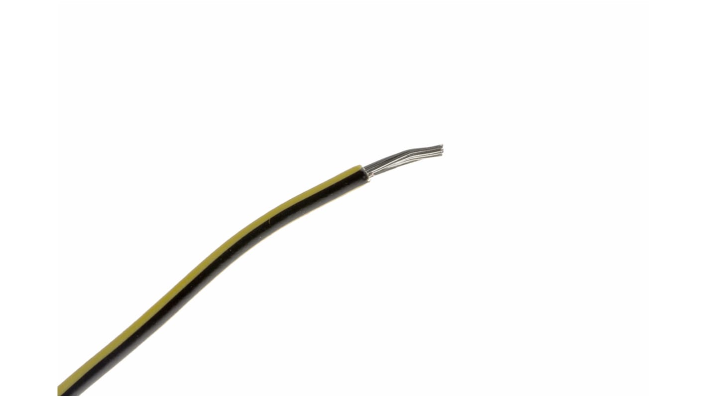 RS PRO Black/Yellow 0.52 mm² Equipment Wire, 20 AWG, 16/0.2 mm, 100m, PVC Insulation