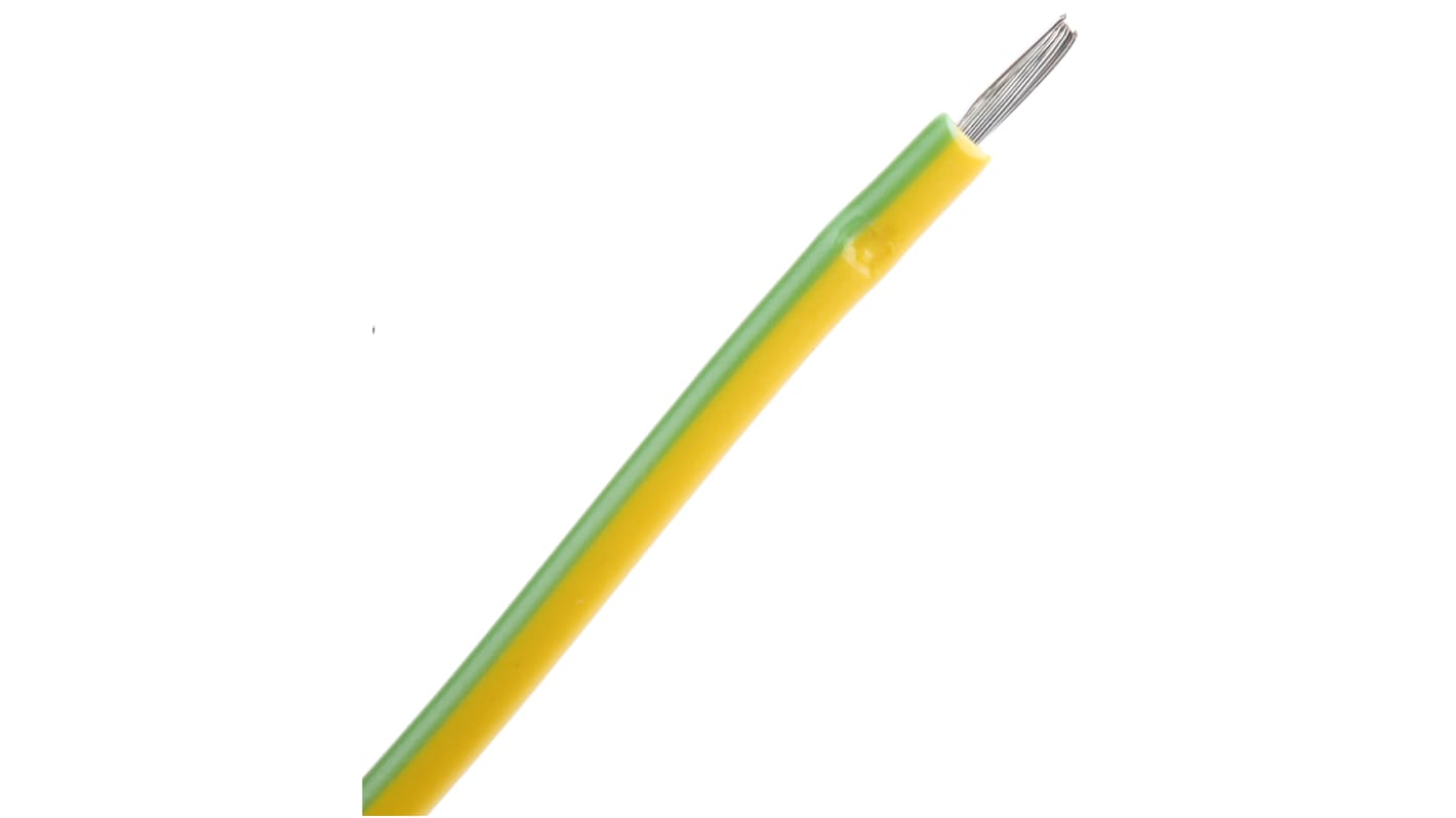 RS PRO Green/Yellow 0.75 mm² Equipment Wire, 18 AWG, 24/0.2 mm, 100m, PVC Insulation