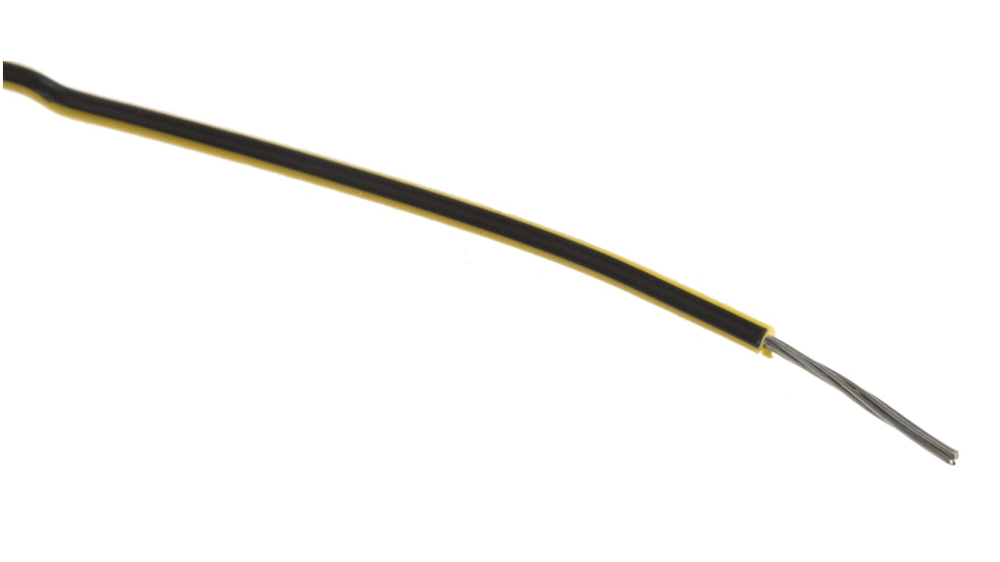 RS PRO Black/Yellow 0.2 mm² Equipment Wire, 24 AWG, 7/0.2 mm, 100m, PVC Insulation