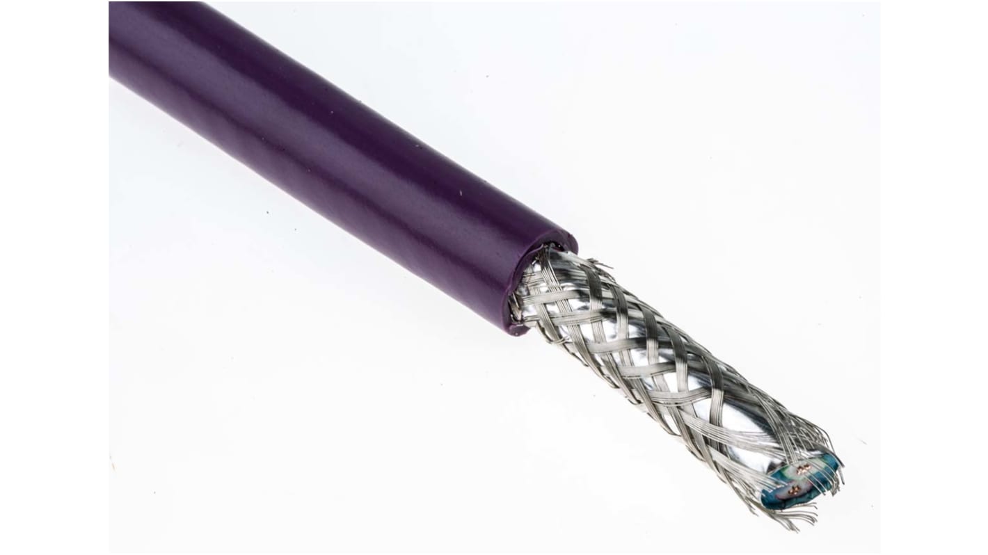 Alpha Wire Twisted Pair Data Cable, 1 Pairs, 0.35 mm², 2 Cores, 22 AWG, Screened, 30m, Purple Sheath