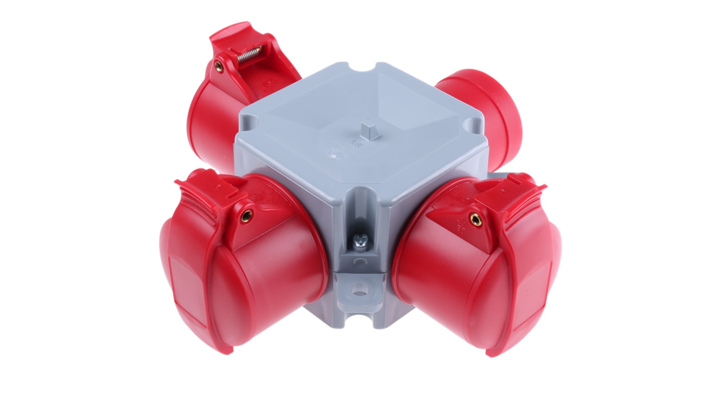 Adaptador para conector de potencia industrial, Formato 1 x 3P + N + E, 3 x 3P + N + E, Easy & Safe, Rojo, 415 V, 16A,