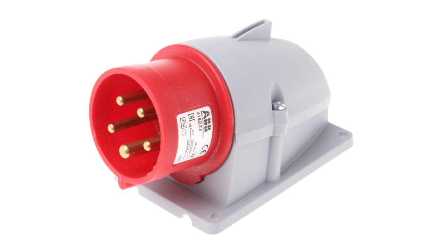 Conector de potencia industrial Macho, Formato 3P + N + E, Orientación Ángulo de 90° , Easy & Safe, Rojo, 415 V, 16A,