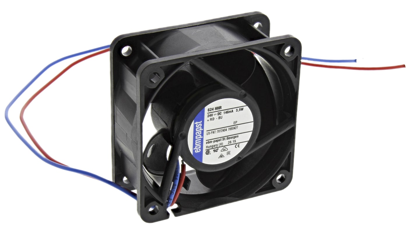 Ventilador Axial ebm-papst 620 de 60 x 60 x 25mm, 24 V dc, 3.6W, 8200rpm, caudal 56m³/h, 43dB