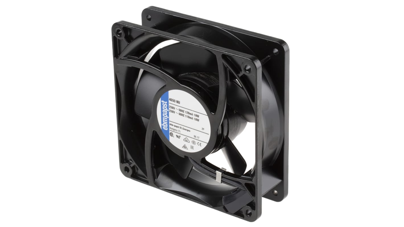 Ventilador Axial ebm-papst 4000 N de 119 x 119 x 38mm, 230 V ac, 19W, 2650rpm, caudal 160m³/h, 46dB, IP54