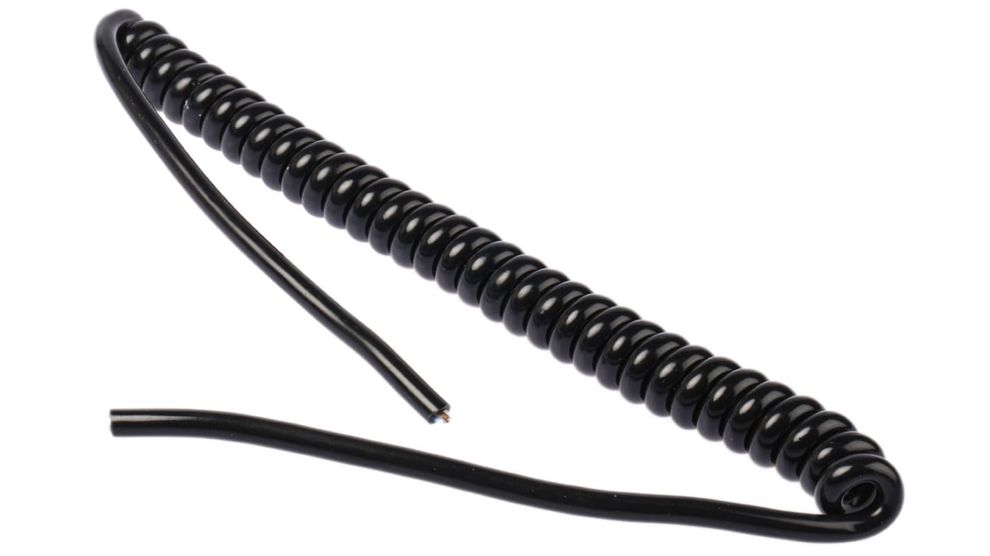 Cable de alimentación en espiral RS PRO de 4 núcleos, 0.25 mm², Ø ext. 5.7mm, long. 250mm, 100 V / 1 A, funda de PVC,