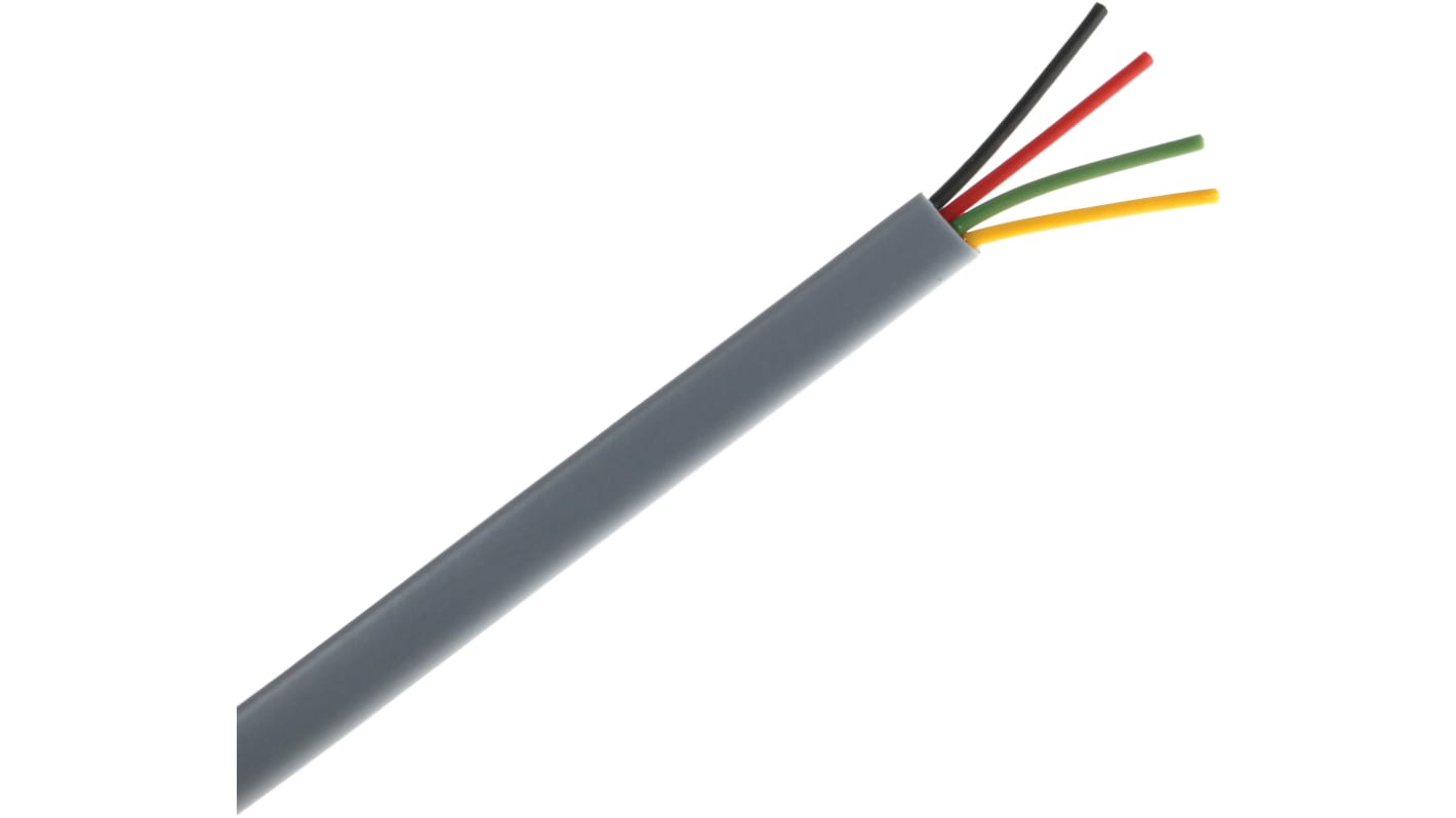 Câble téléphonique RS PRO 4 conducteurs, 26 AWG 2 paires, Non blindé, 0,14 mm² Gris, Gaine PVC