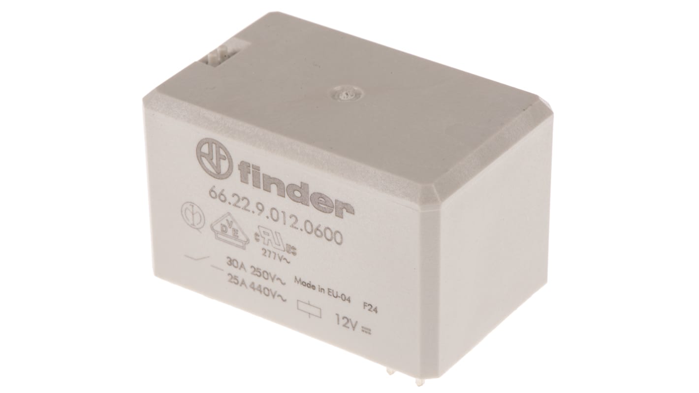 Finder PCB Mount Power Relay, 12V dc Coil, 50A Switching Current, DPST